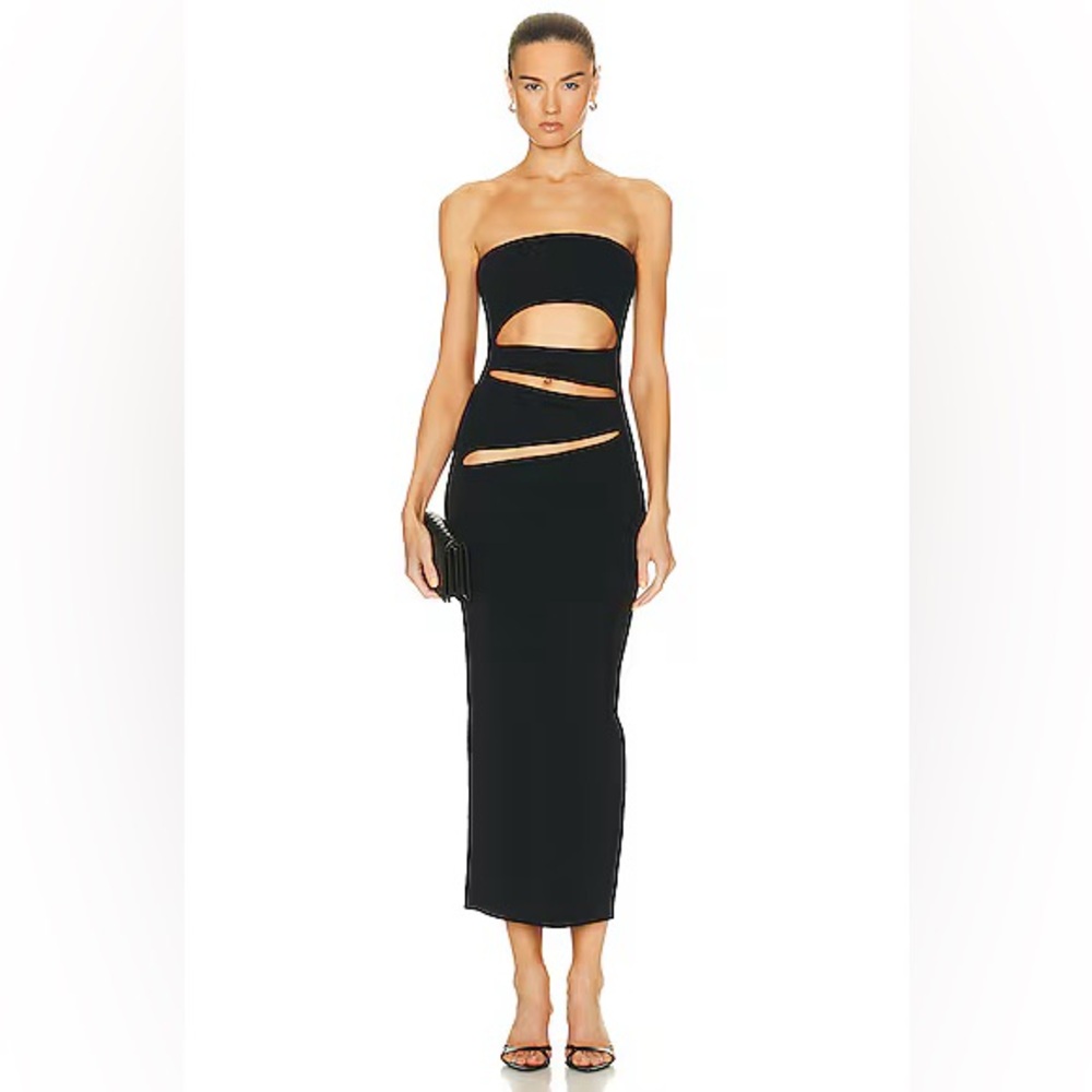 Christopher Esber slash knit strapless knit midi dress L